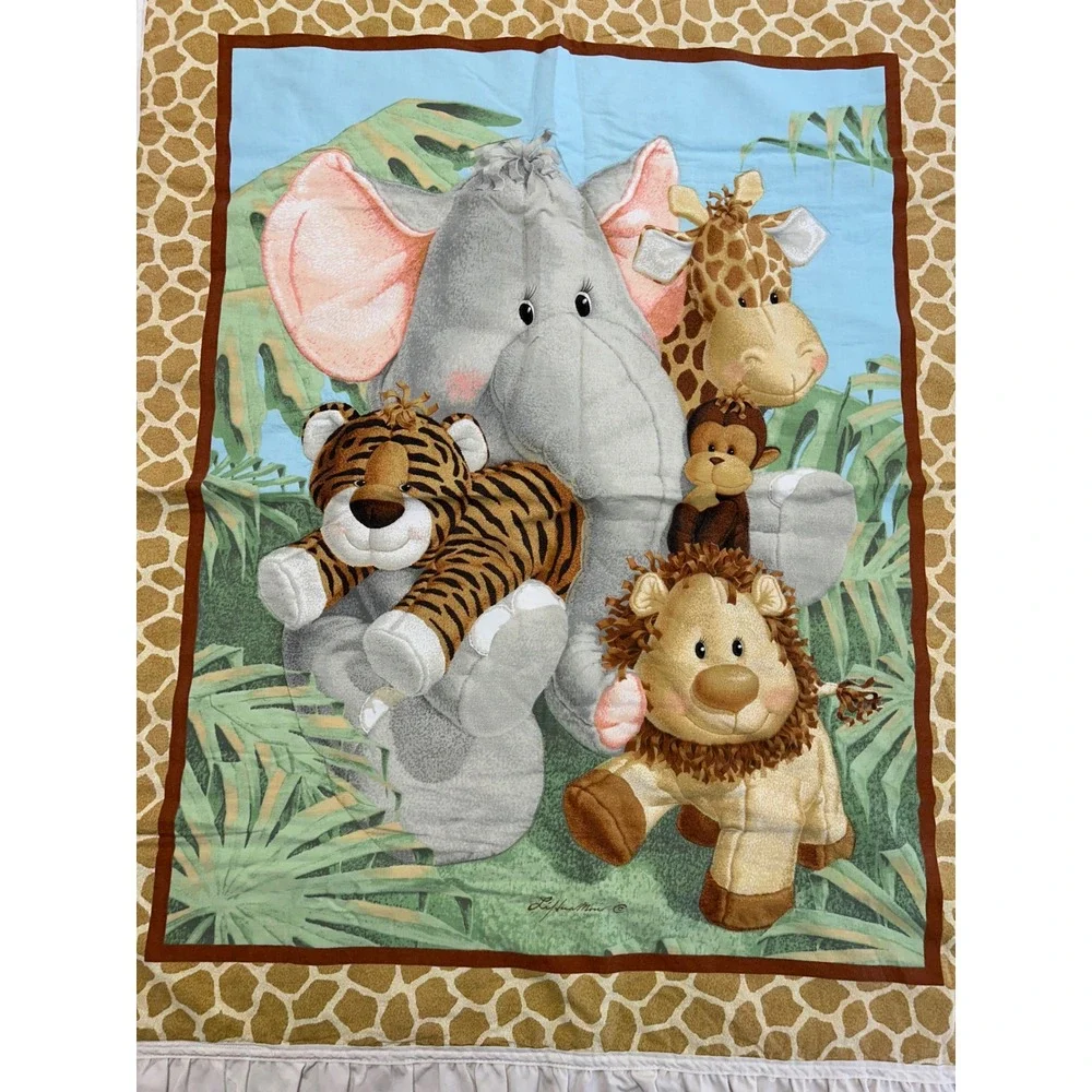 Safari Jungle Luvable Friends Baby OS Blue Tan Animal Print Ruffle Quilt Blanket